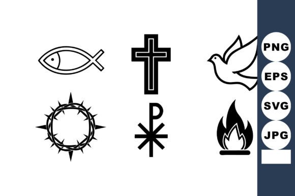 Christian Symbols Vector Set with Cross Review for Real Projects