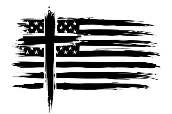 Grunge USA Flag with Cross: A Bold Embroidery Statement