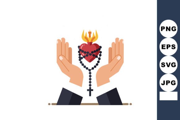 Sacred Heart Symbol with Rosary Beads for Embroidery Projects